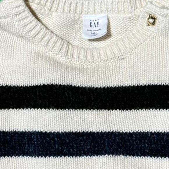 GAP Striped Chenille Knitted Sweater Dress Gold Teddy Bear Buttons - Picture 5 of 5